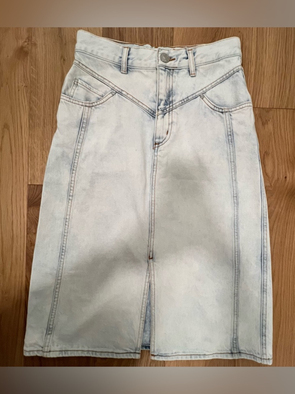 Sandro Light Wash Denim Mid Skirt - Classic High Waist Size 2